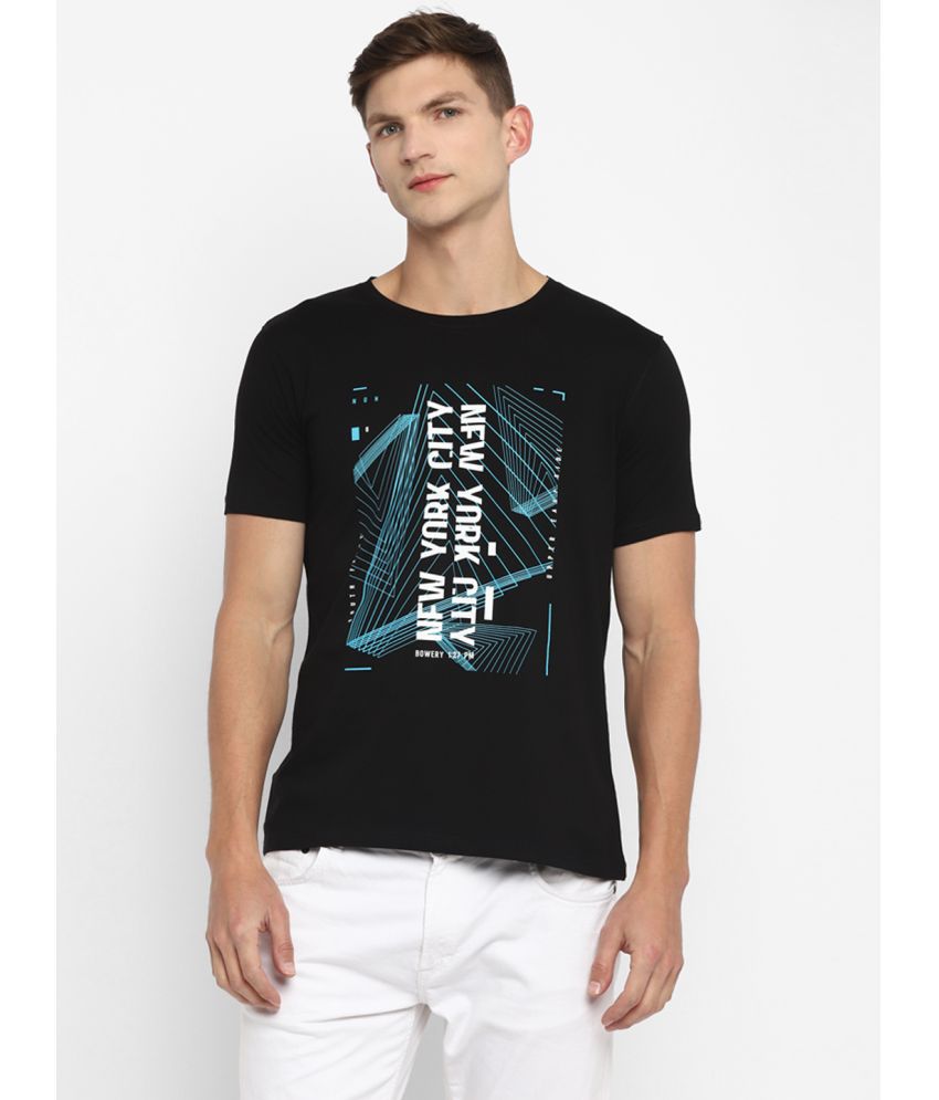     			Ap'pulse Cotton Regular Fit Printed Round Half Sleeves Black Men T-Shirt Single Pack