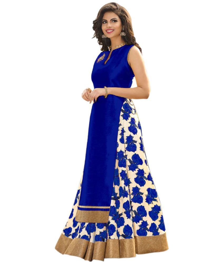     			JULEE Blue Bhagalpuri Cotton Chaniya Choli Semi Stitched Lehenga Single