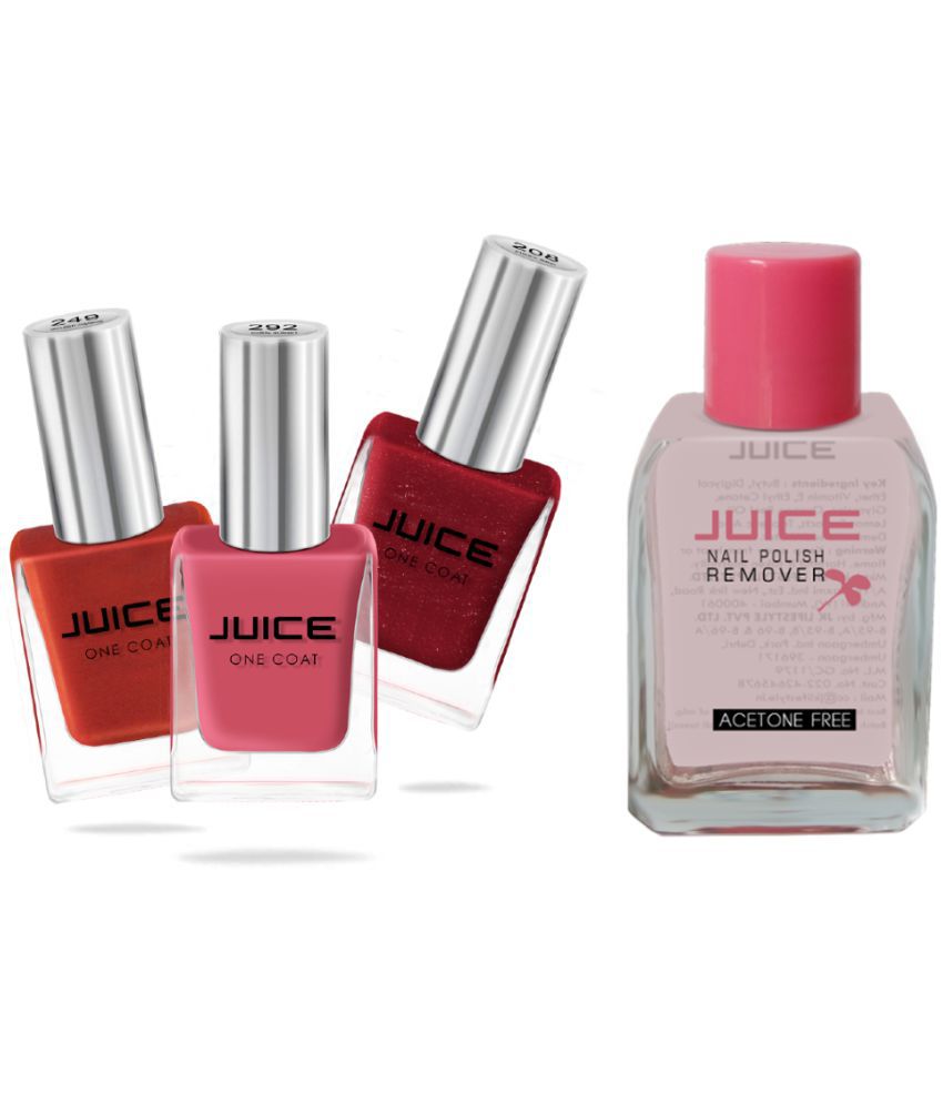     			Juice RED,MAROON,PEACH & 1 REMOVER Nail Polish 292,249,208 Multi Glossy Pack of 4 68 mL