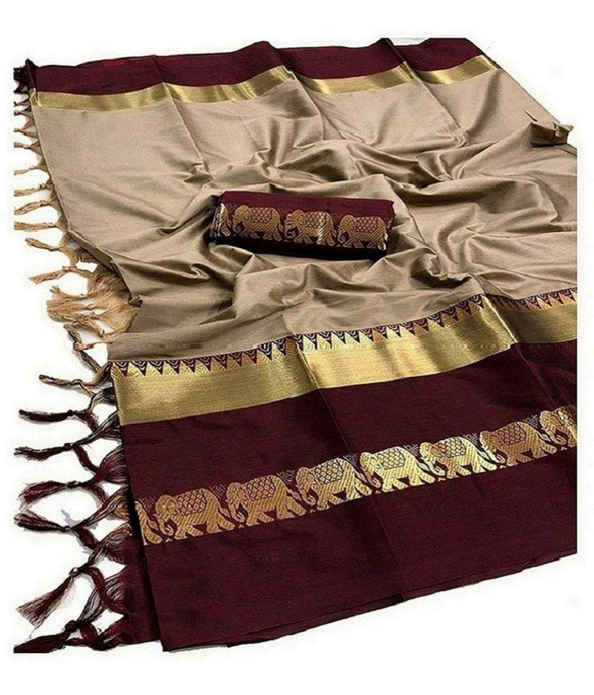     			PRIHAL ART Beige Kanchipuram Saree - Single