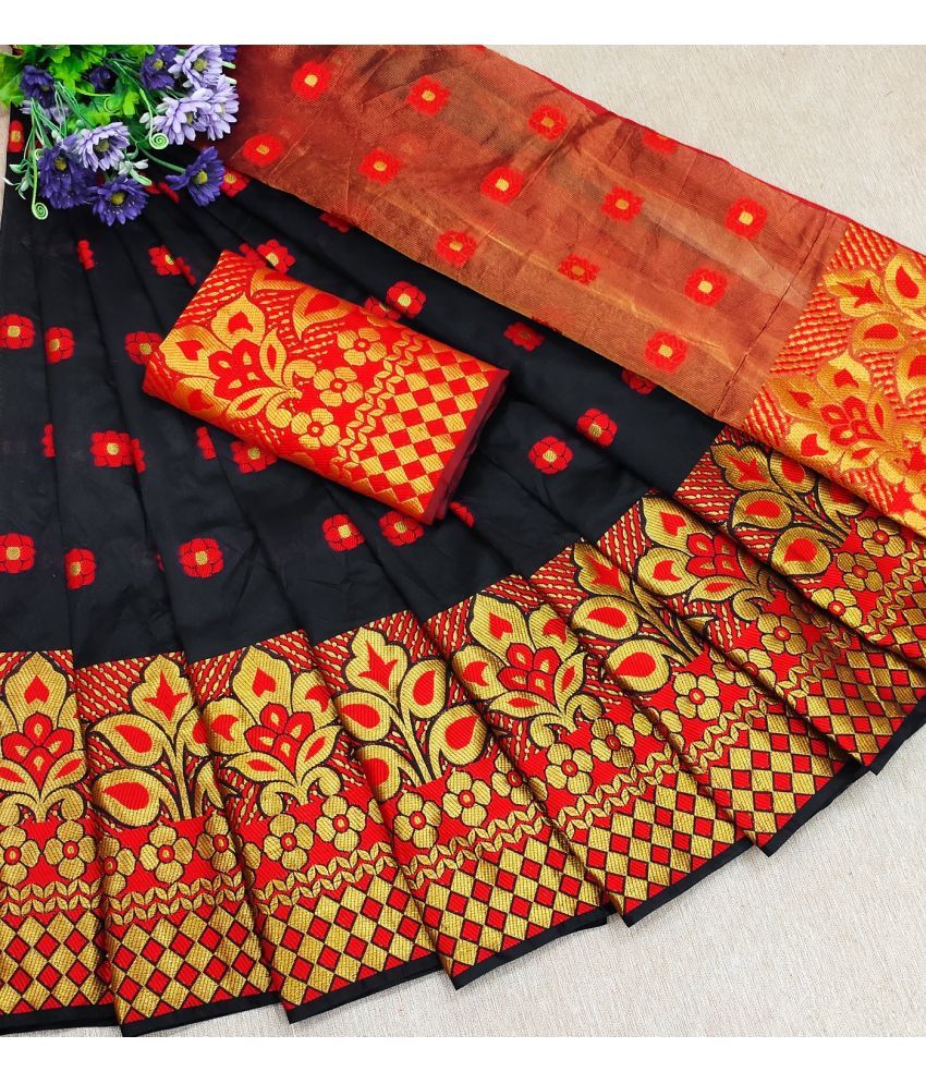     			PRIHAL ART Black Banarasi Silk Saree - Single