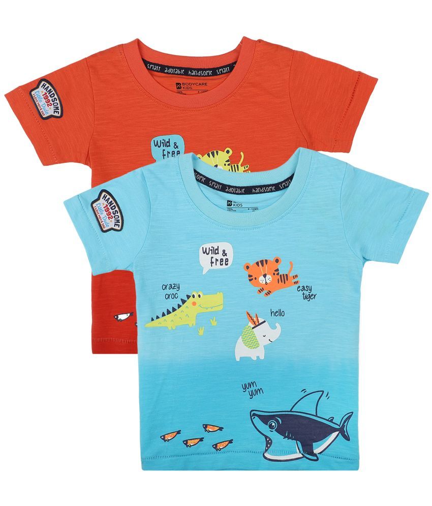     			BOYS TSHIRT ROUND NECK HALF SLEEVES RED & SKY BLUE PACK OF 2