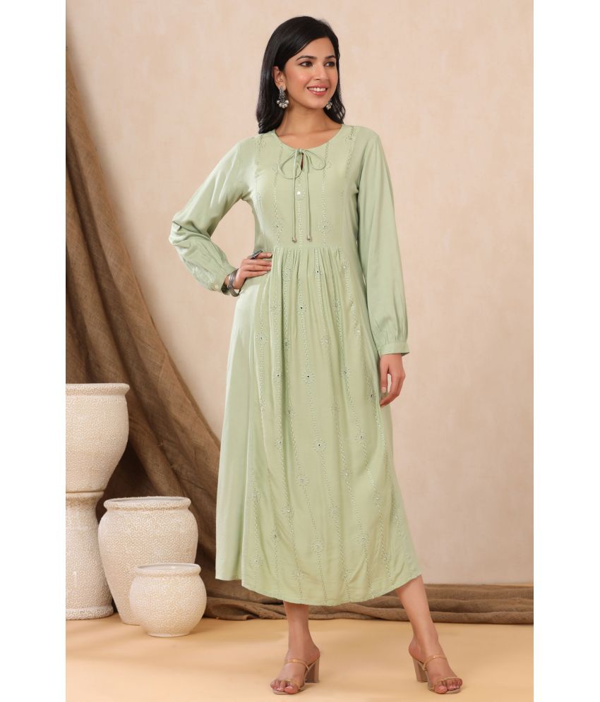     			Juniper Rayon Green A- line Dress - Single