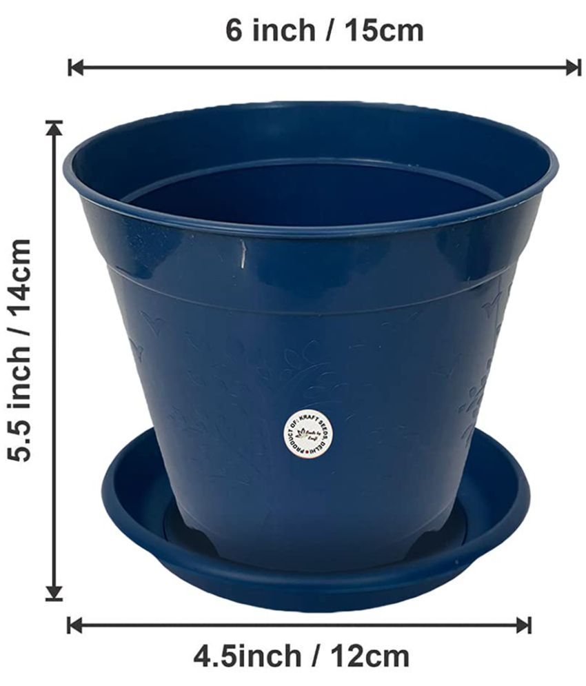 Kraft Seeds Plastic Flower pots Blue Colour, 6 inches, Pack of 10 with Bottom Plate (Flower Pots