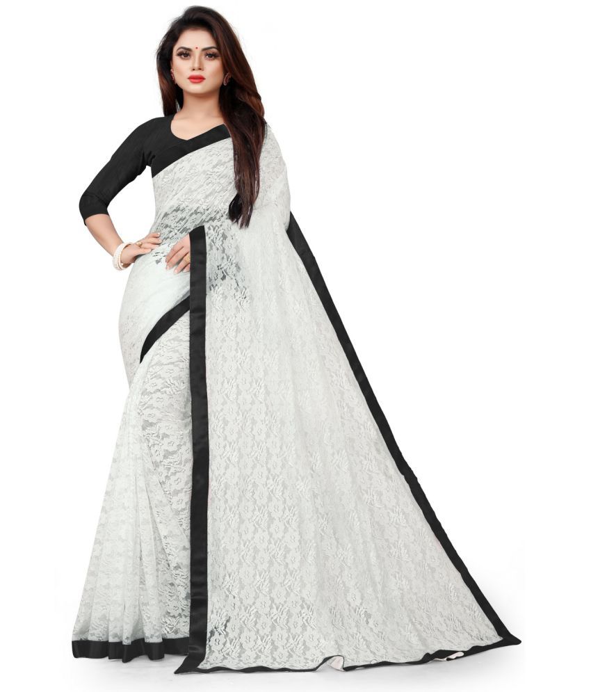     			vanraj White Net Saree -