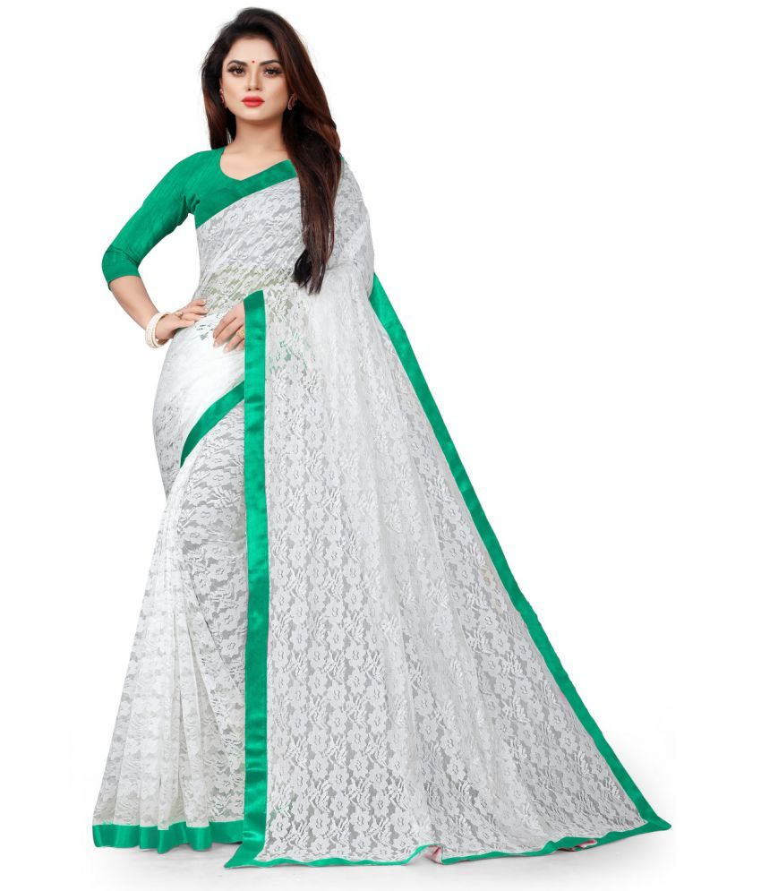     			vanraj White Net Saree -