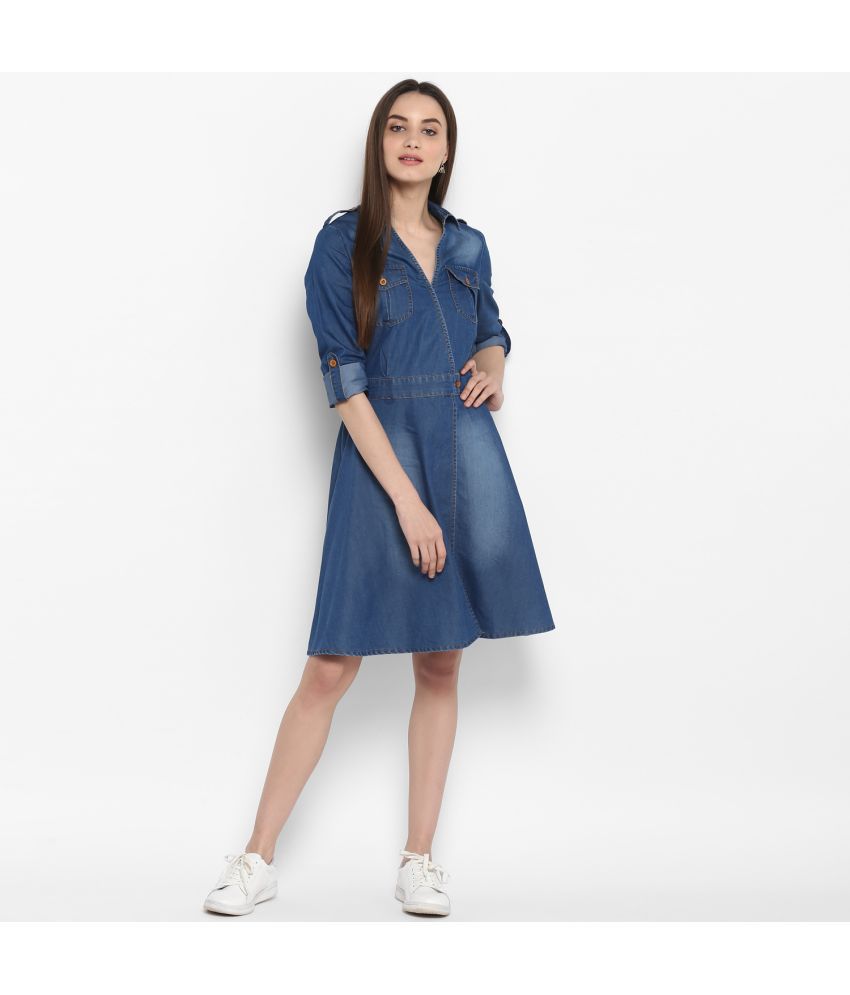     			StyleStone Denim Blue Fit And Flare Dress - Single