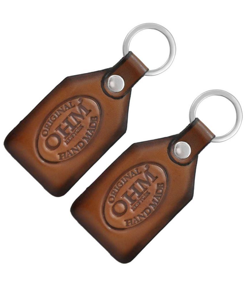     			OHM NEW YORK Brown Leather Key Chains With Metal Hook | Pack Of 2