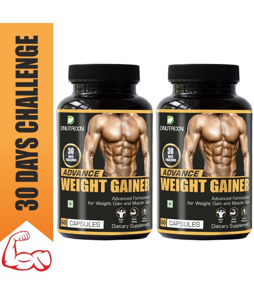 DNUTRIXN Advance Weight Gainer -120 Capsules | 30 Days Challenge |Advance Formulation with High Quality Ingredients | Mass Gainer Supplement For Men & Women 60 no.s Unflavoured Pack of 2