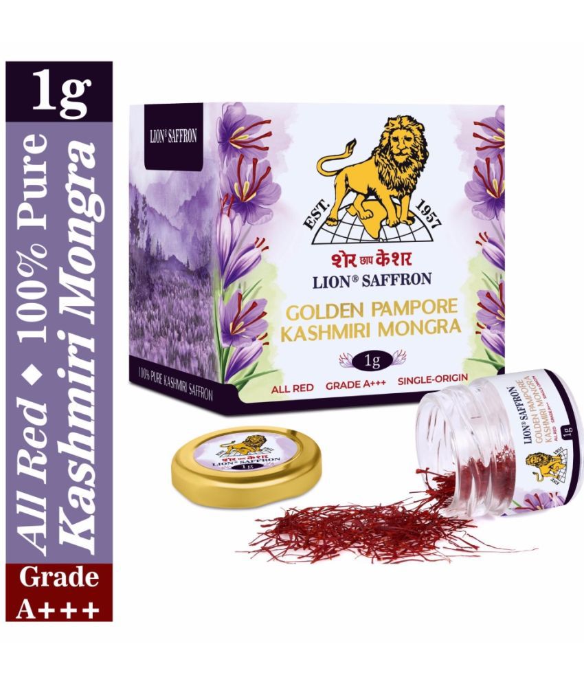 Lion Brand Grade A+++ Kashmiri Mongra Saffron/ Kesar Keshar for Pregnant Women, Biryani, Cooking, Sweets and Beauty 1 gm