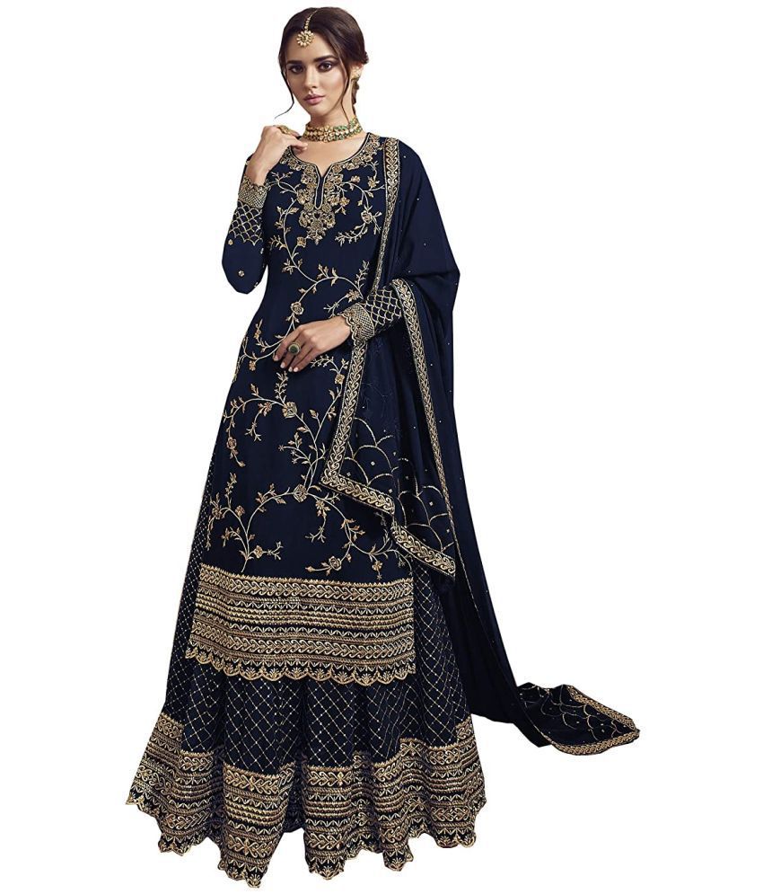 Miss Ethnik Blue Georgette Pakistani Semi-Stitched Suit - Single