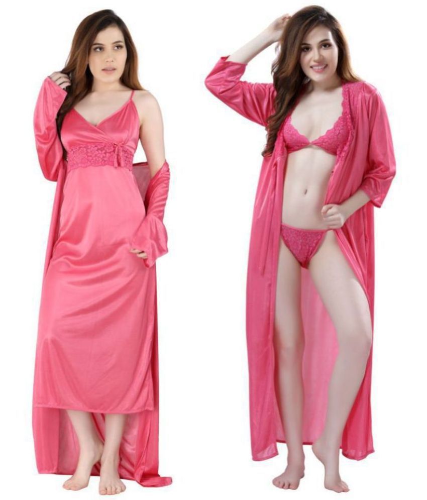     			Romaisa Satin Nighty & Night Gowns - Pink Pack of 4