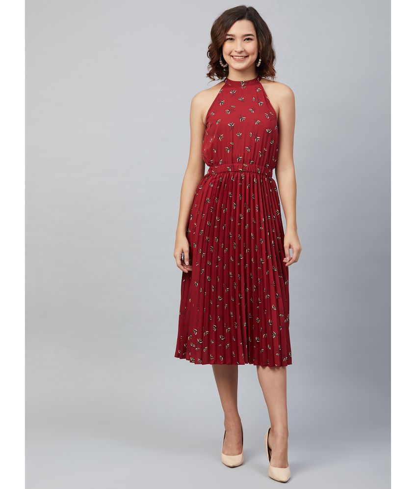     			Rare Poly Crepe Maroon Fit And Flare Dress - Single