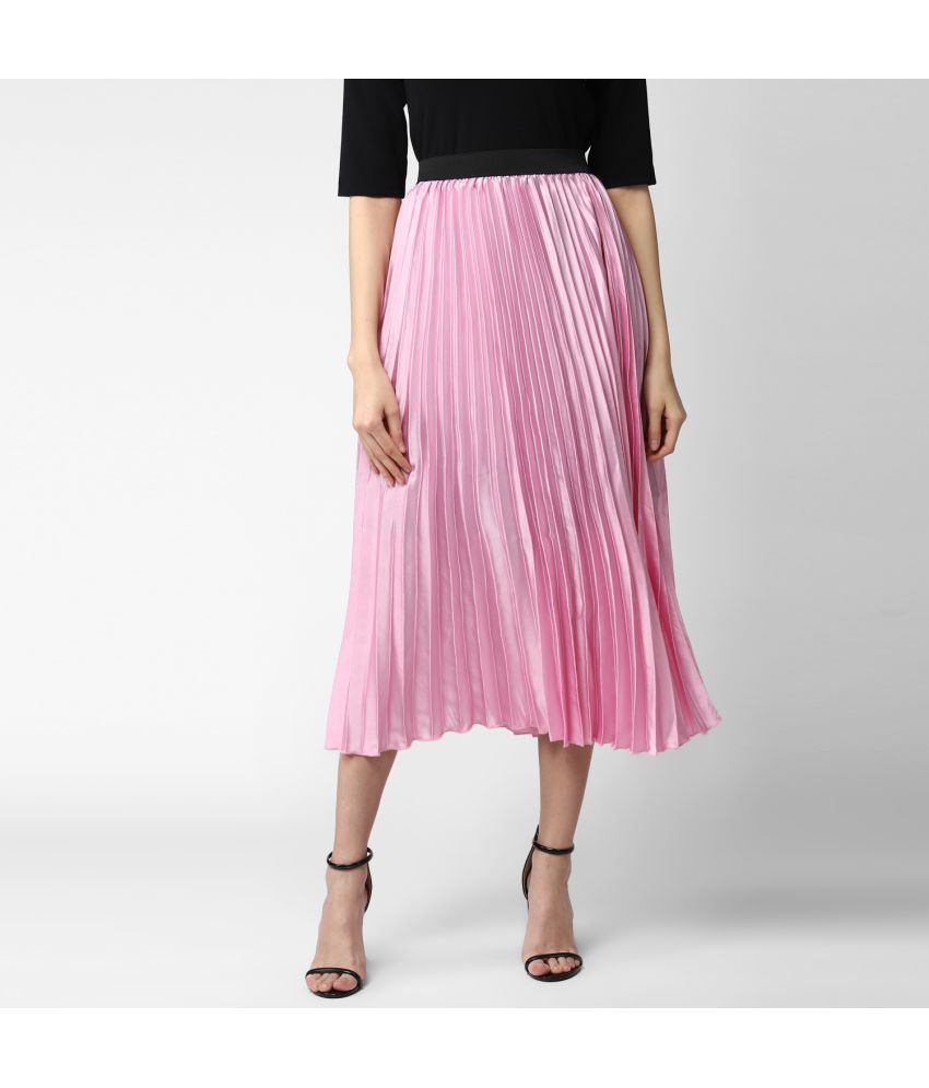     			StyleStone Satin Pleated Skirt - Pink Single