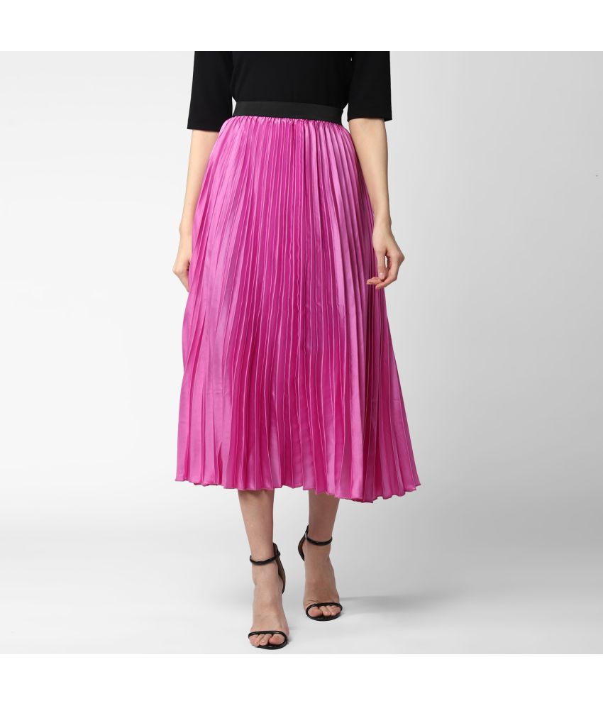     			StyleStone Satin Pleated Skirt - Pink Single