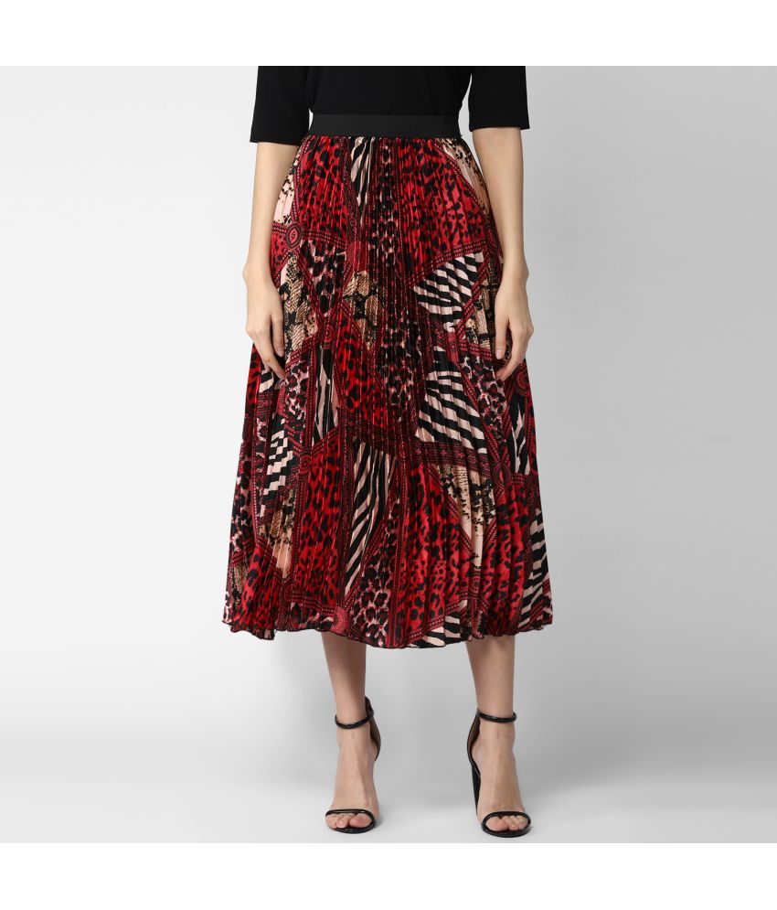 StyleStone Satin Pleated Skirt - Red Single