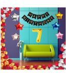 Blooms Event 1 Set Happy Birthday Banner     Black Color ,  1 Gold ,1 Silver ,1 Red ,1 Royal Blue ,1 Pink & 1 Rose Gold Star shape Foil Balloons, 30 HD Metallic Gold , Silver & Red Balloons ,7 No. Foil Number Silver