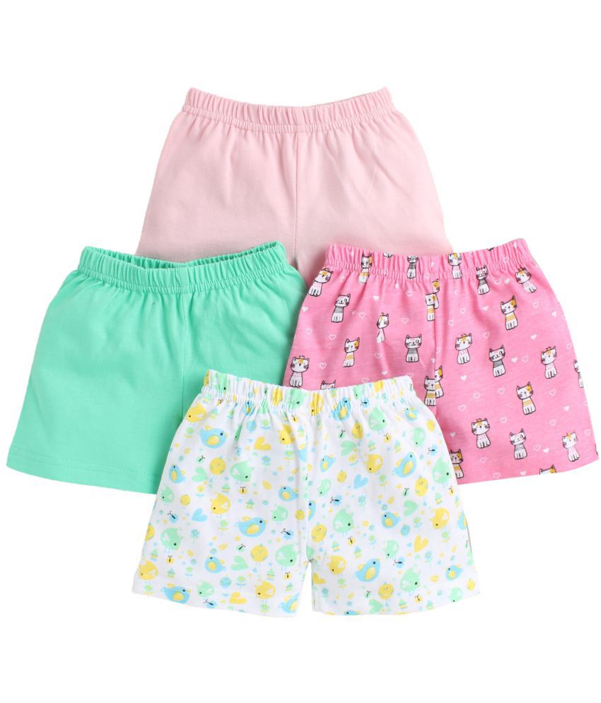     			BUMZEE Pink & Green Printed Baby Girls Shorts Pack Of 4 Age - 3-6 Months