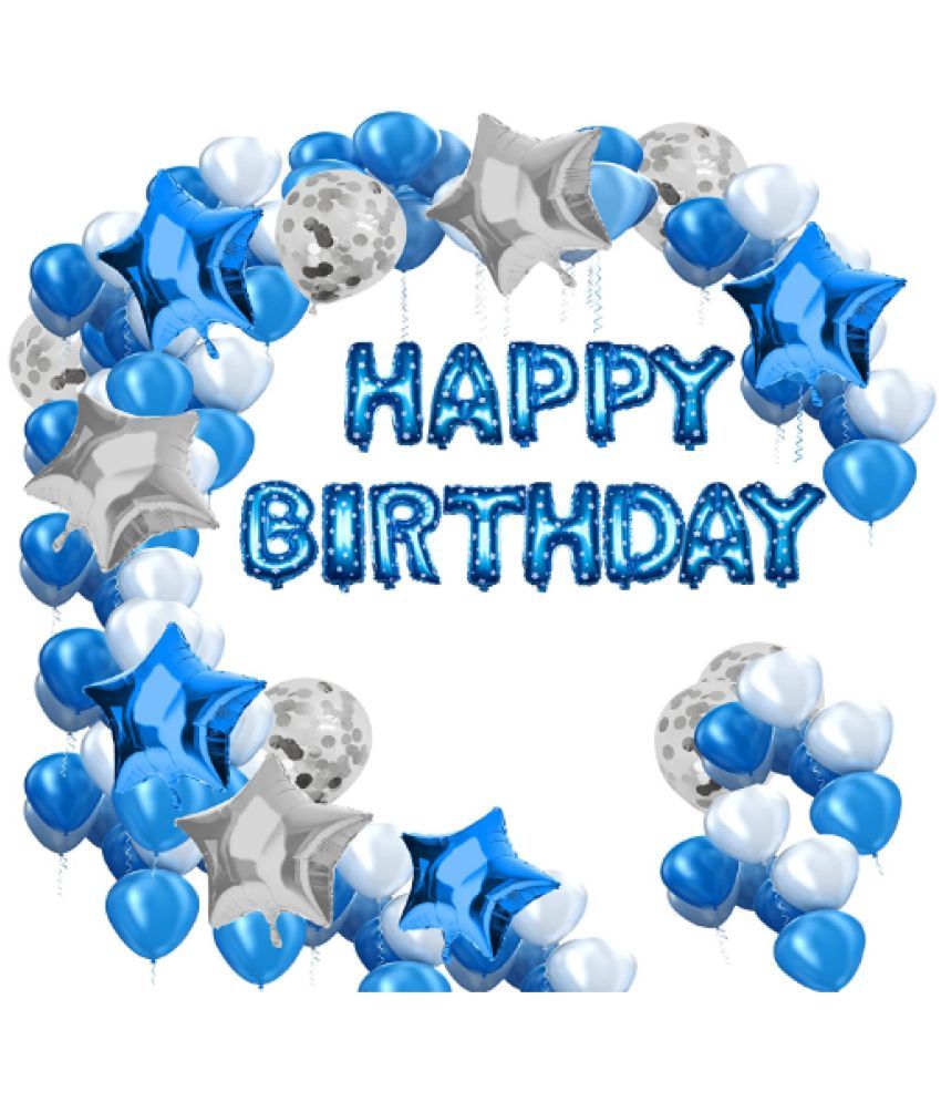     			Blooms Event Happy Birthday Decoration Set 63pc Combo Include Happy Birthday Foil, Metallic, Confetti & Star Balloon