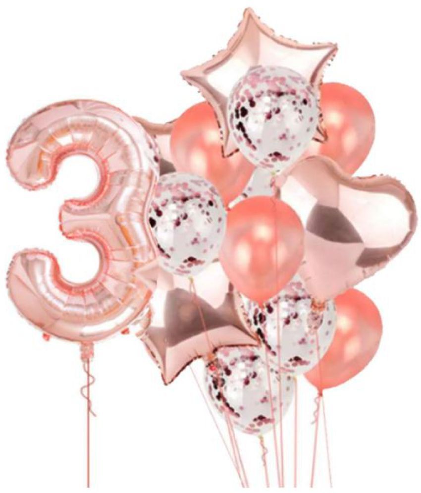     			Blooms Event Rose Gold special 3 No. rose gold foil 2 pcs of rosegold Heart foil, 2pcs of rosegold Star Foil ,5pcs Confetti Balloon , & 5pcs rosegold Latex Balloon