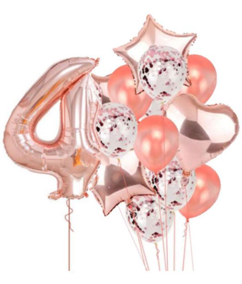     			Blooms Event Rose Gold special 4 No. rose gold foil 2 pcs of rosegold Heart foil, 2pcs of rosegold Star Foil ,5pcs Confetti Balloon , & 5pcs rosegold Latex Balloon