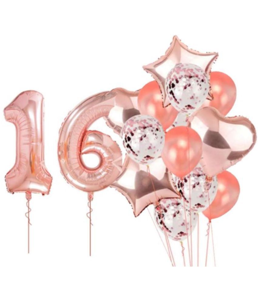     			Blooms Event Rose Gold special 16 No. rose gold foil 2 pcs of rosegold Heart foil, 2pcs of rosegold Star Foil ,5pcs Confetti Balloon , & 5pcs rosegold Latex Balloon