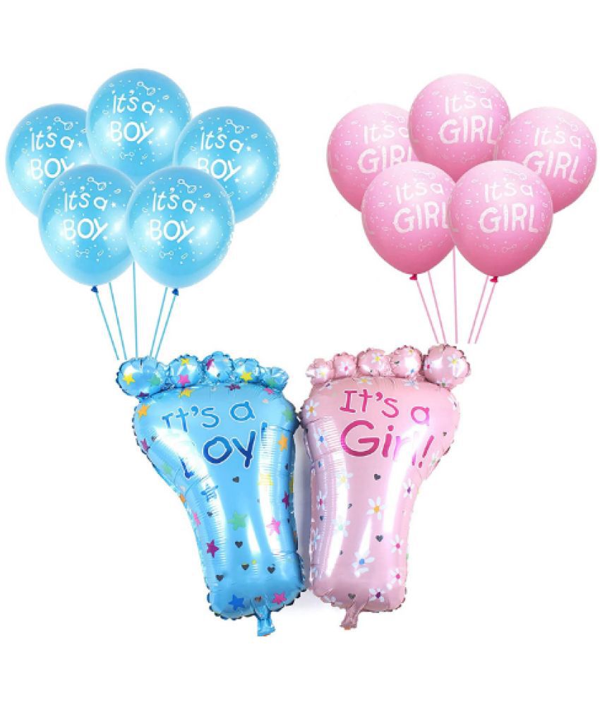     			Blooms Event  its a Girl and Boy Balloon Set of Latex Printed 30Pcs  and Large Foot Shape Balloon (Blue + Pink )