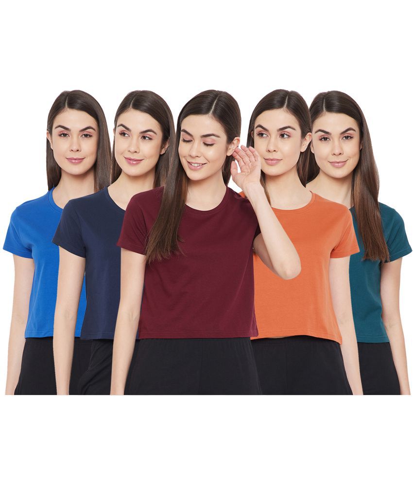     			Clovia Crepe Night T-Shirt - Multi Color Pack of 5