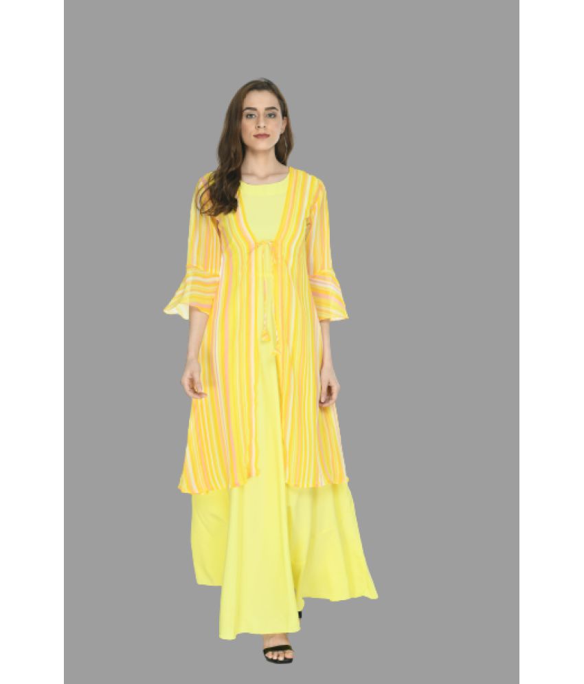     			Rudrakriti Poly Crepe Yellow A- line Dress -