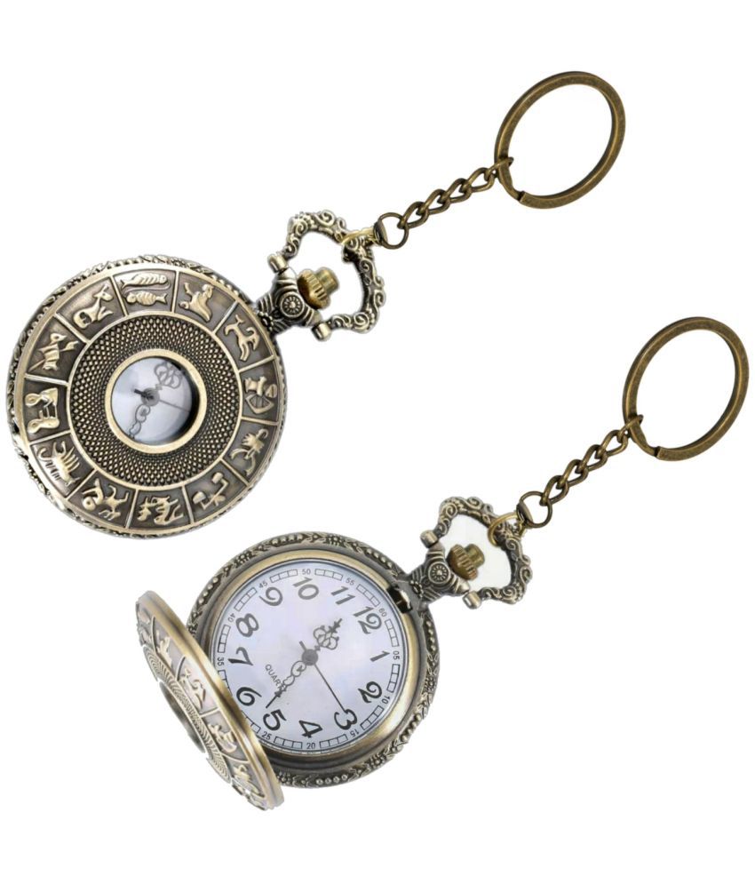     			Gala Time Zodiac Signs Theme Designer Pocket Watch Vintage Premium Analog Clock Antique Metallic Keyring Gift Key Chain
