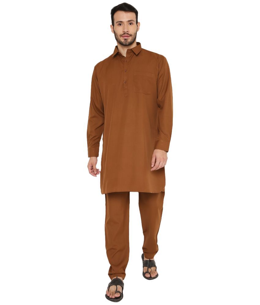     			Maharaja Brown Polyester Blend Kurta Pyjama Set