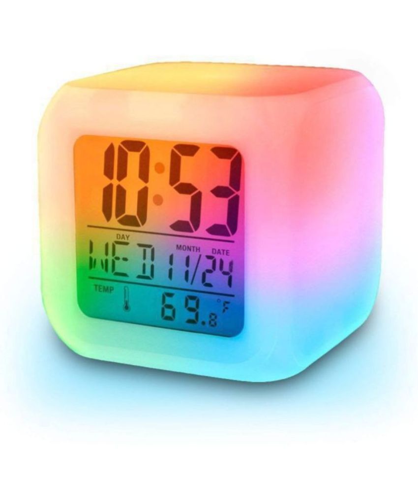     			KP Mart Digital Calendar, Timer Watch, Temperature Light Operated LED Plastic Alarm Clock with Automatic 7 Color Changing