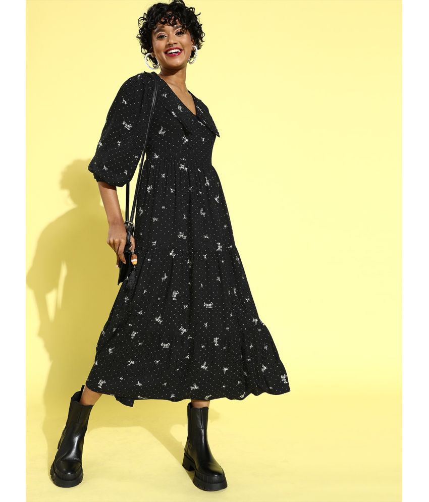    			Rare Rayon Black Fit And Flare Dress - Single