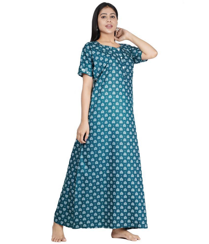     			Favnic Cotton Nighty & Night Gowns - Green