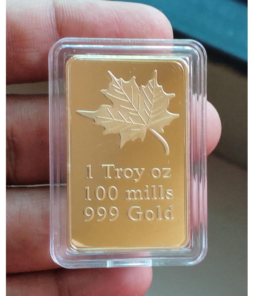     			1TROY OZ 100 MILLS GOLD PLATED MAPLE LEAF BAR