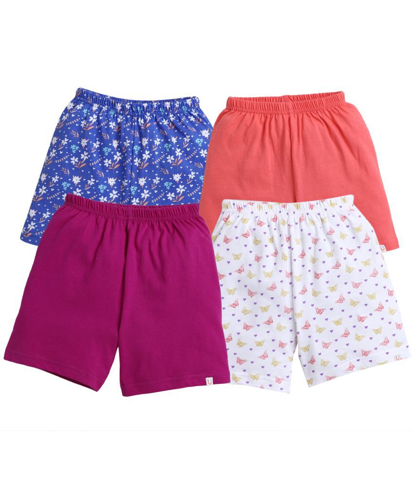     			BUMZEE Coral & Magenta Girls Printed Shorts Pack Of 4 Age - 3-6 Months