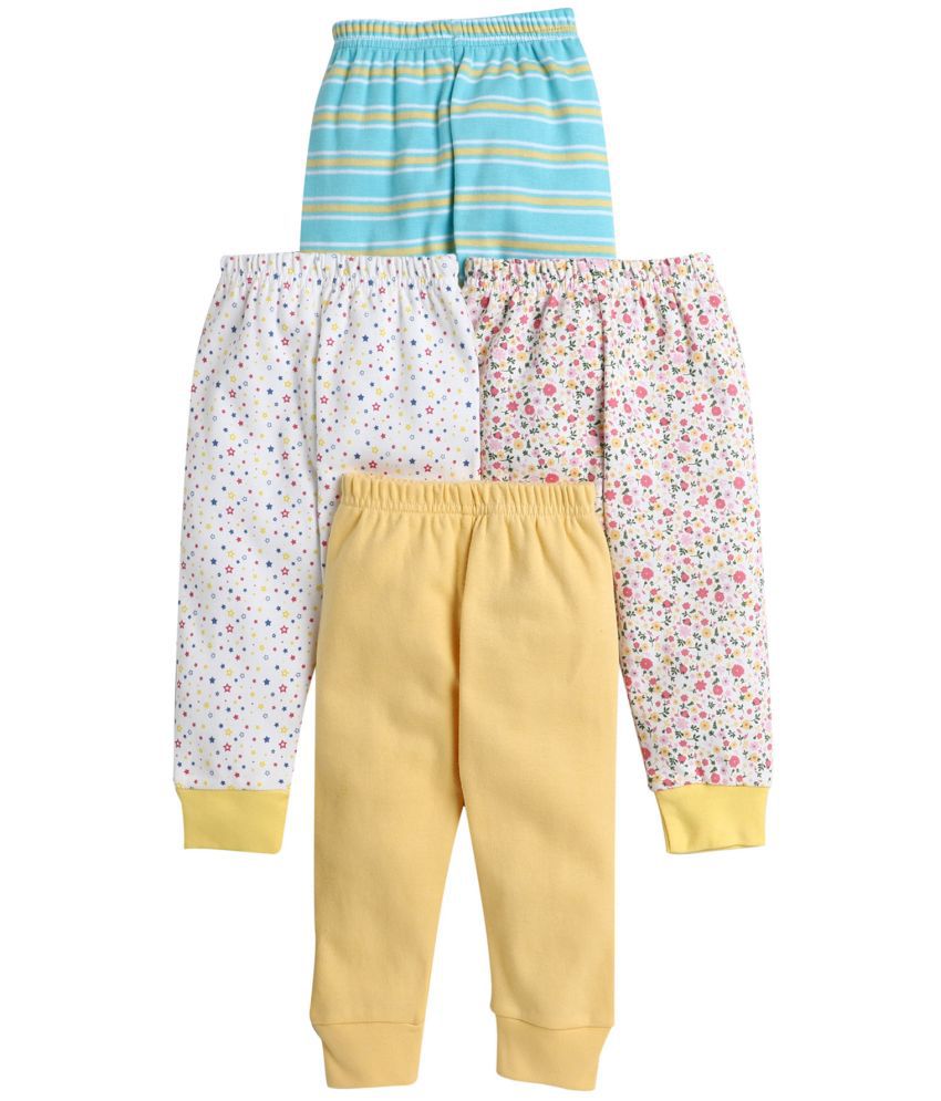 BUMZEE Yellow & Multi Full Length Pajamas For Girls Pack Of 4 Age - 3-6 Months