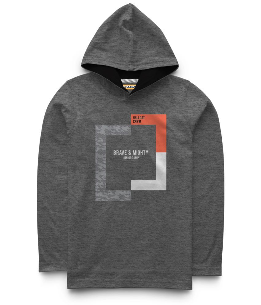 HELLCAT Printed Hooded Full Sleeve Tshirt For Boys