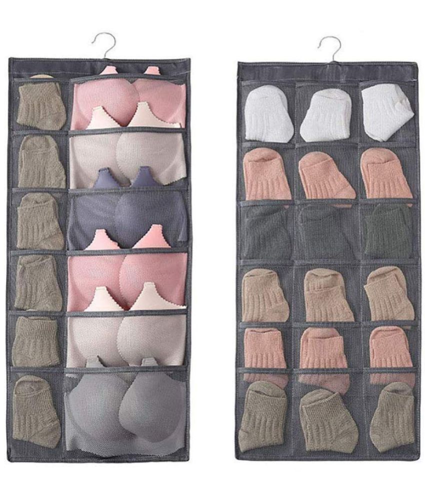 KIVYA Hanging Wardrobe Organizer with 30 Pockets and Hanger Wall Shelf Storage Organizers for Storing Stocking, Bra, Socks, Travel Accessories Dual Side, Non Woven - Set of 1