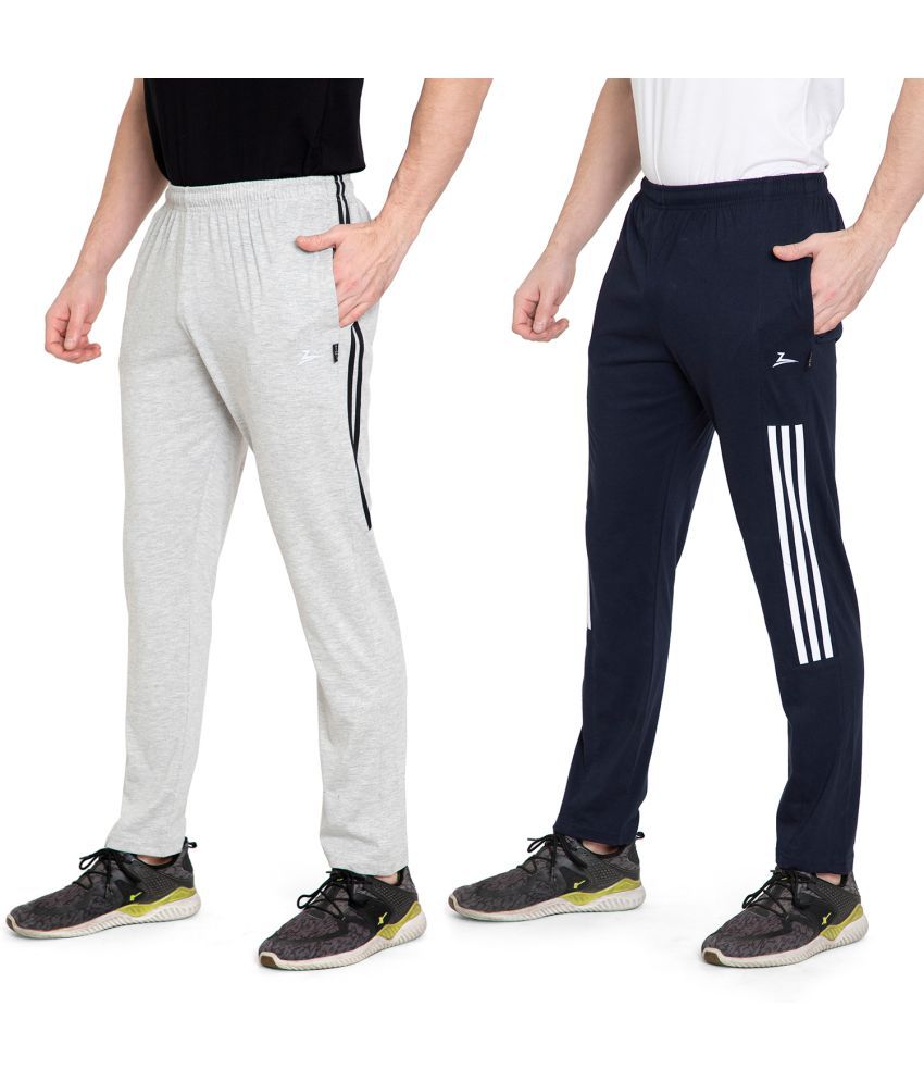     			Zeffit Solid, Striped Men Navy, Grey Track Pants (Pack Of 2 )