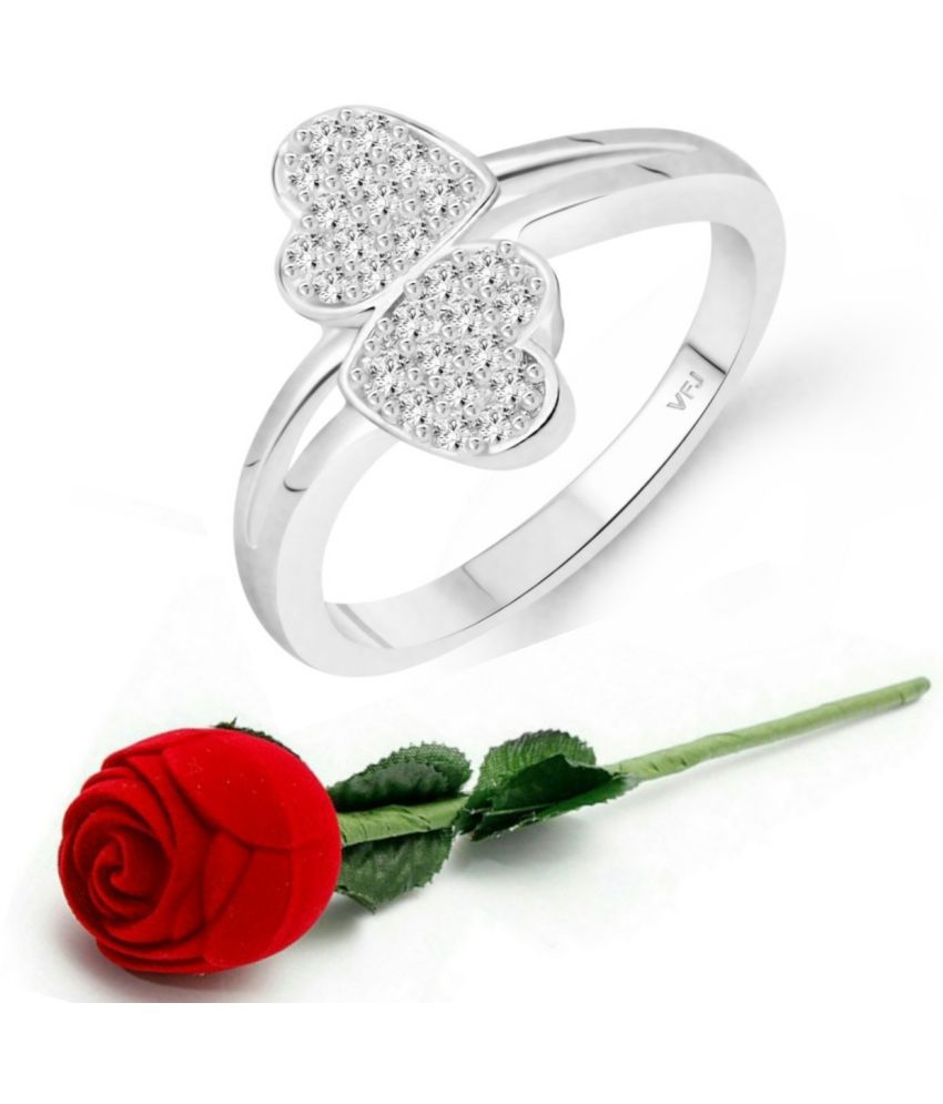     			valentine day ring rose box   Glory Double Heart Rhodium Plated (CZ)  Ring