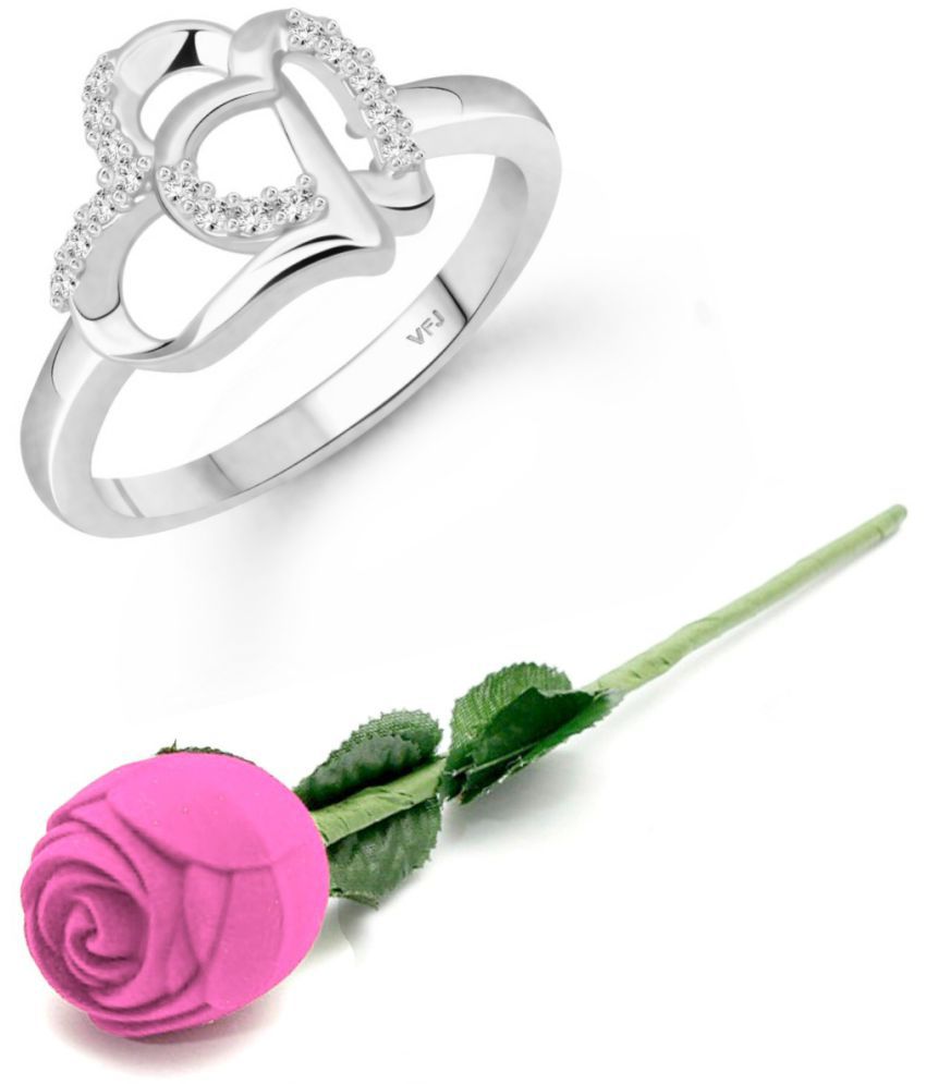     			valentine day ring rose box  Loveble Heart (CZ) Rhodium Plated Ring