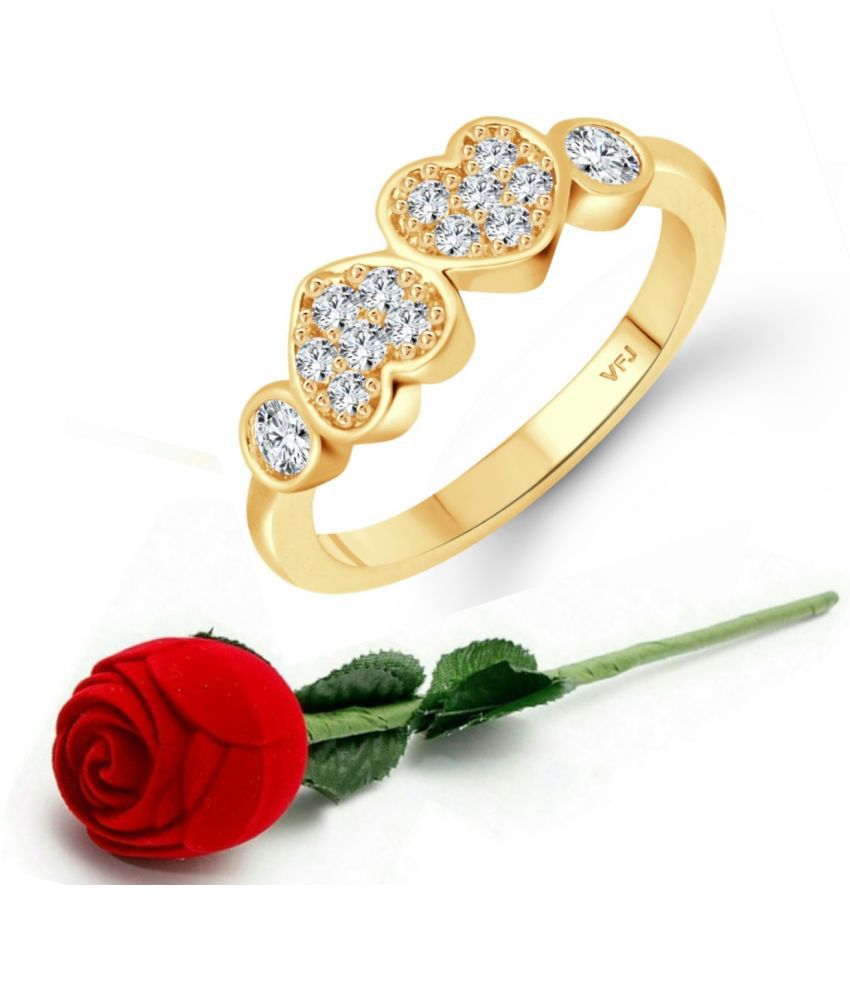     			valentine day ring rose box  Couple Heart (CZ) Gold Plated  Ring