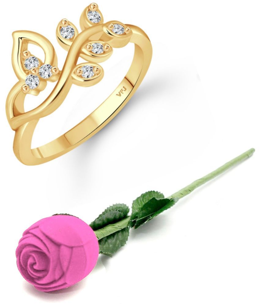     			valentine day ring rose box   Pressing Leaf (CZ) Gold Plated  Ring