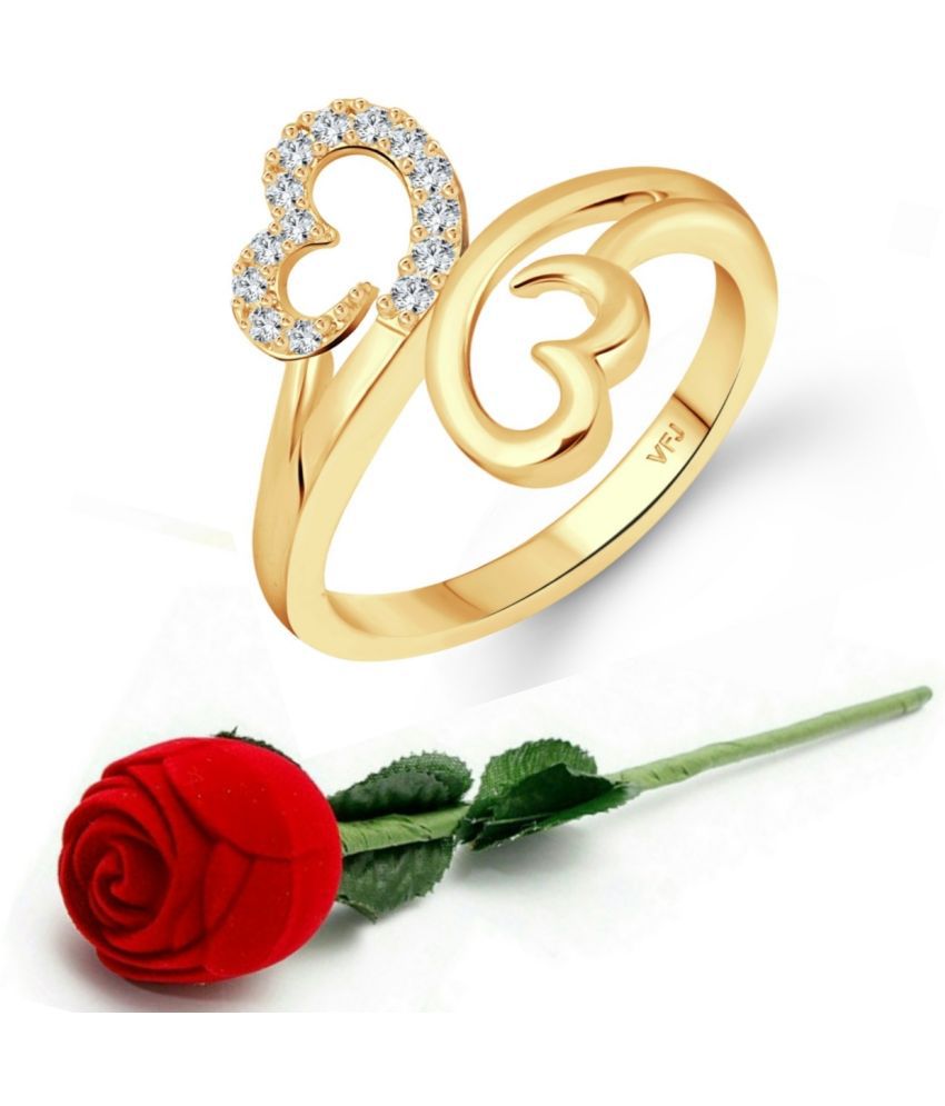     			valentine day ring rose box  Modish Double Heart (CZ) Gold Plated  Ring