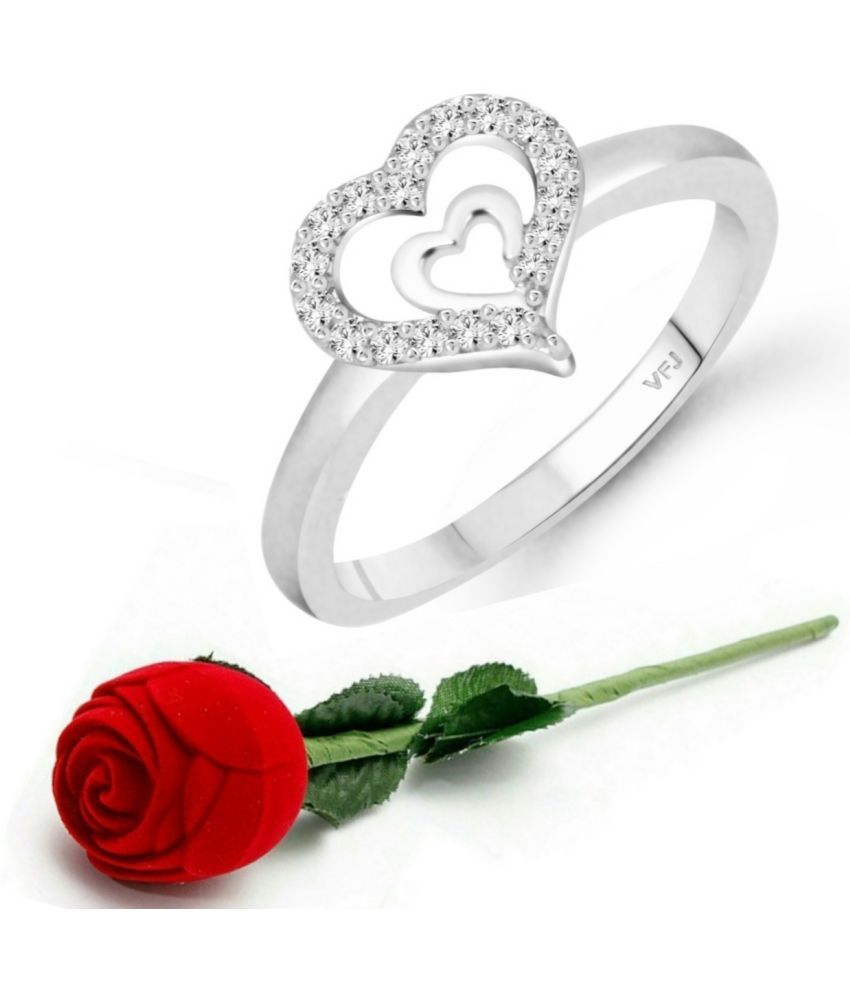     			valentine day ring rose box   Glory Charming Heart Rhodium Plated (CZ)  Ring