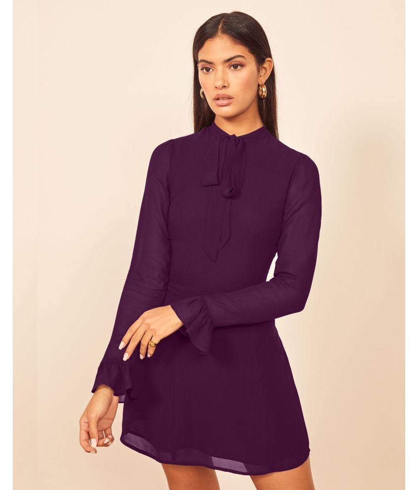     			Addyvero Georgette Purple A- line Dress -