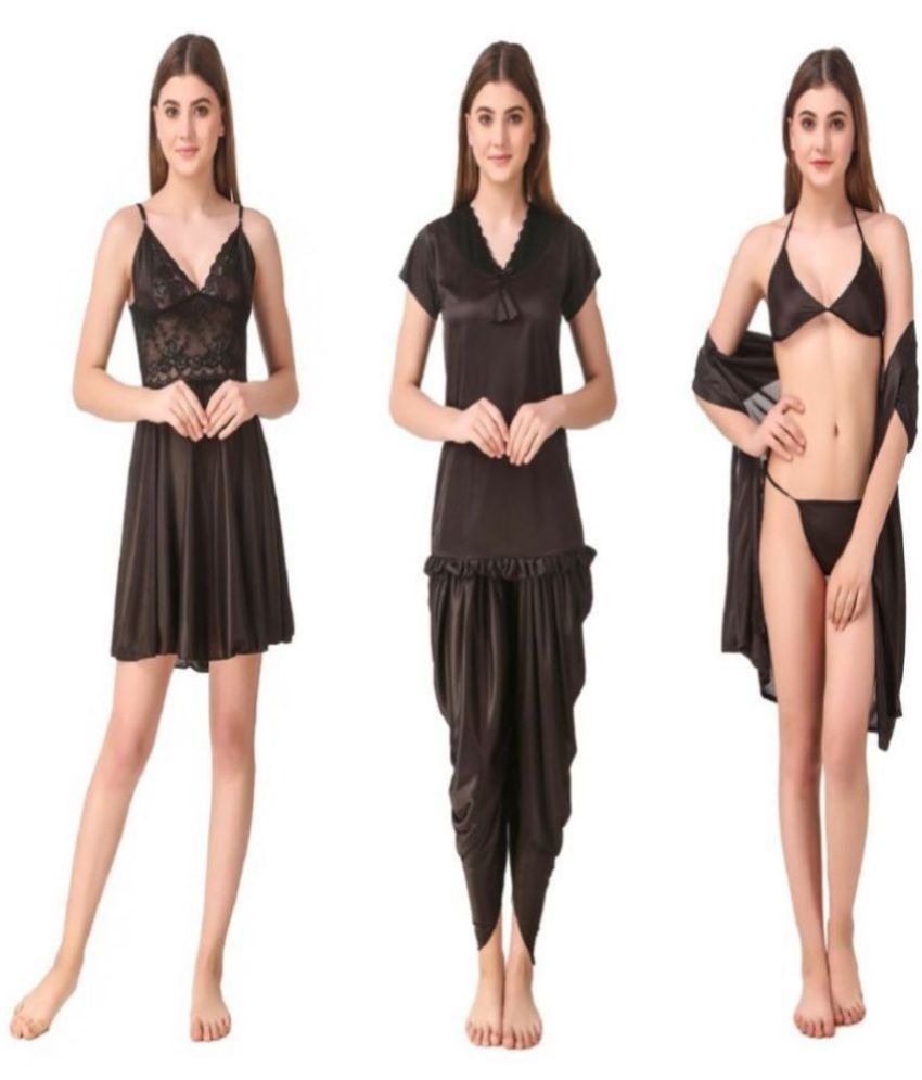     			Romaisa Satin Night Dress - Black Pack of 6