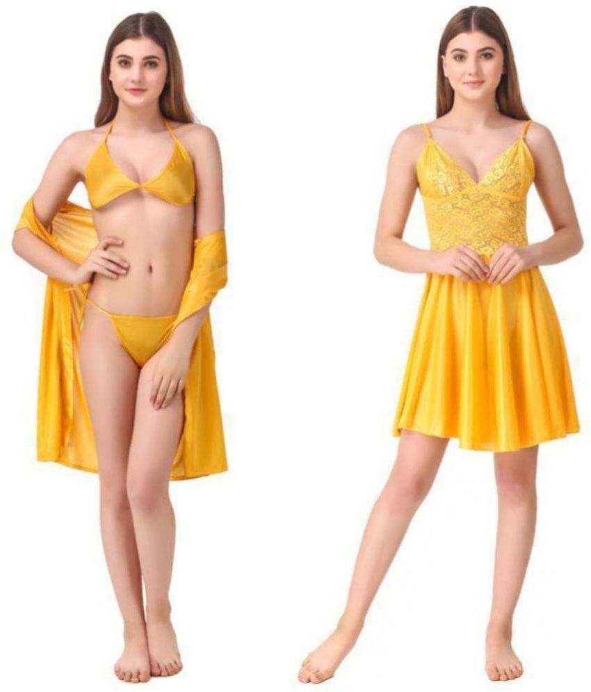     			Romaisa Satin Night Dress - Yellow Pack of 4