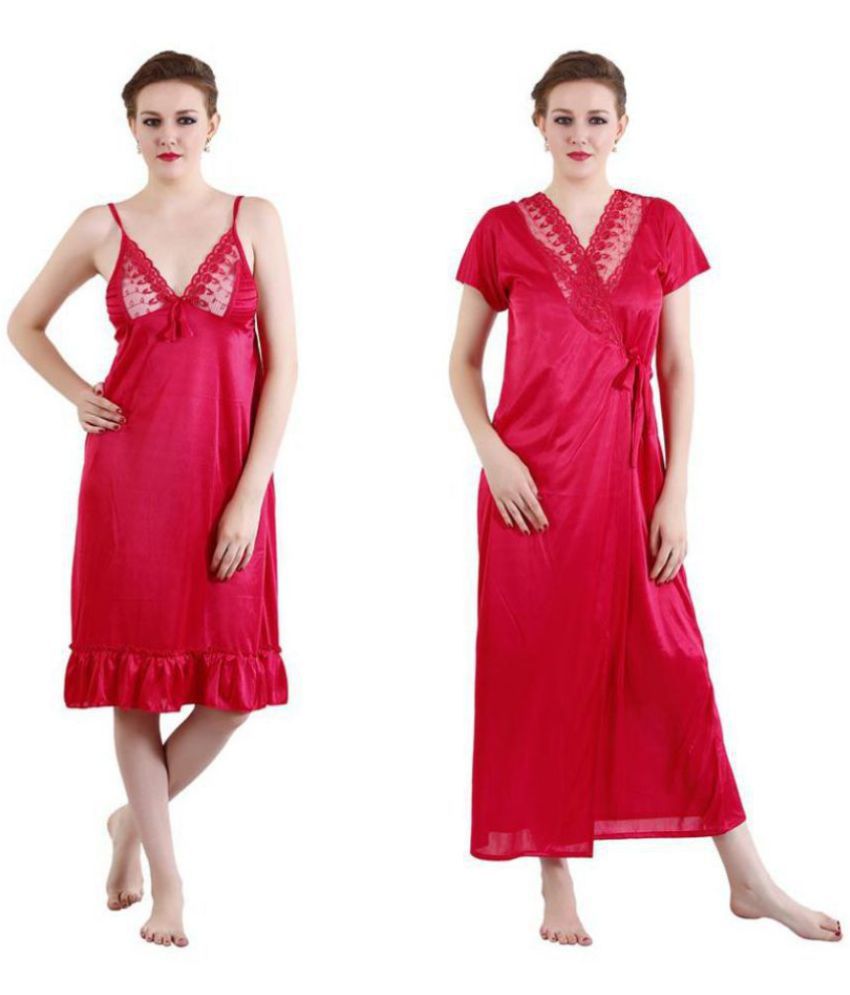     			Romaisa Satin Nighty & Night Gowns - Red Pack of 2